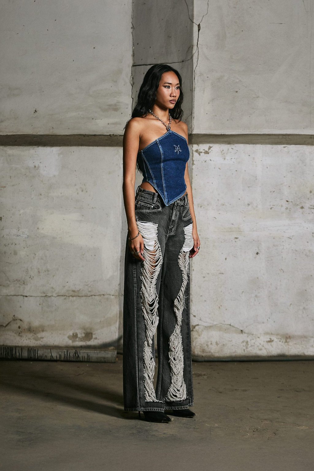 Merge Halter Denim Top