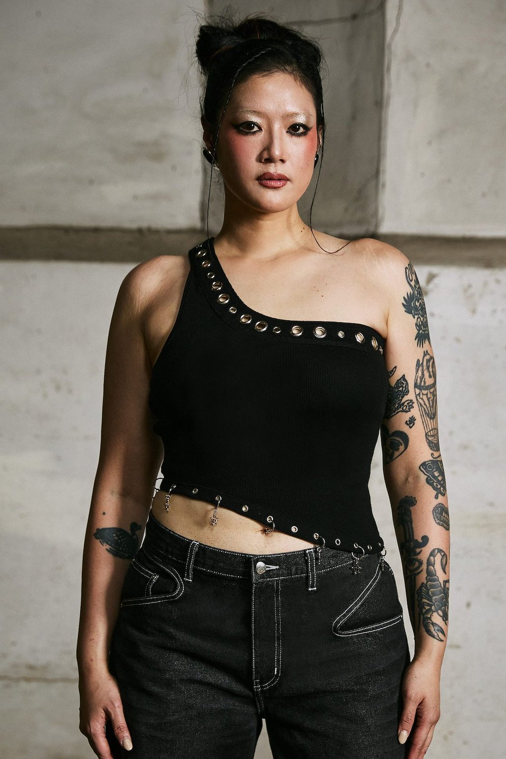 Merge Eyelet One Shoulder Top