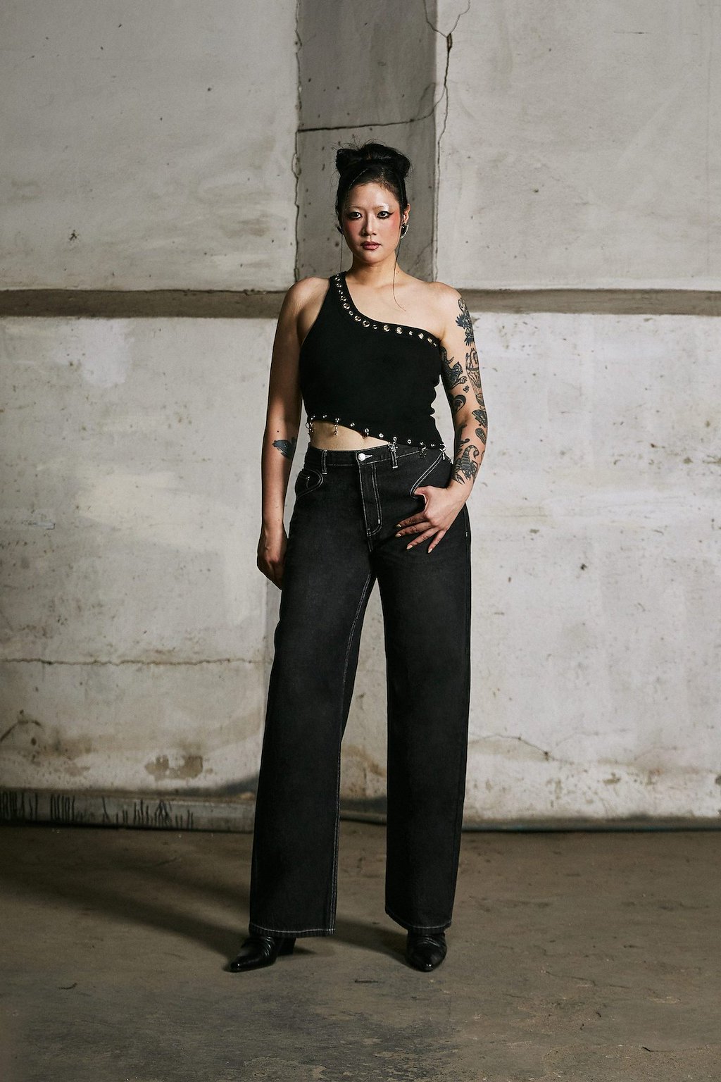 Merge Eyelet One Shoulder Top