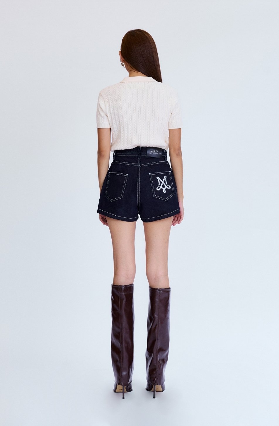 Merge Denim Belt Shorts 