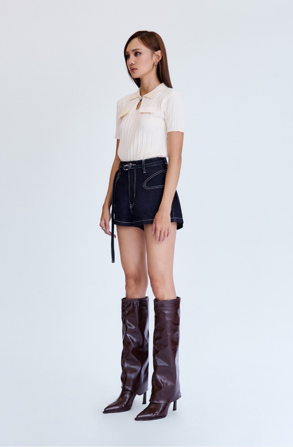 Merge Denim Belt Shorts 