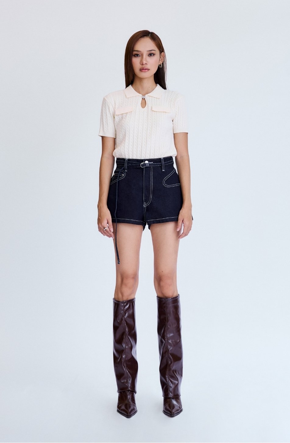 Merge Denim Belt Shorts 