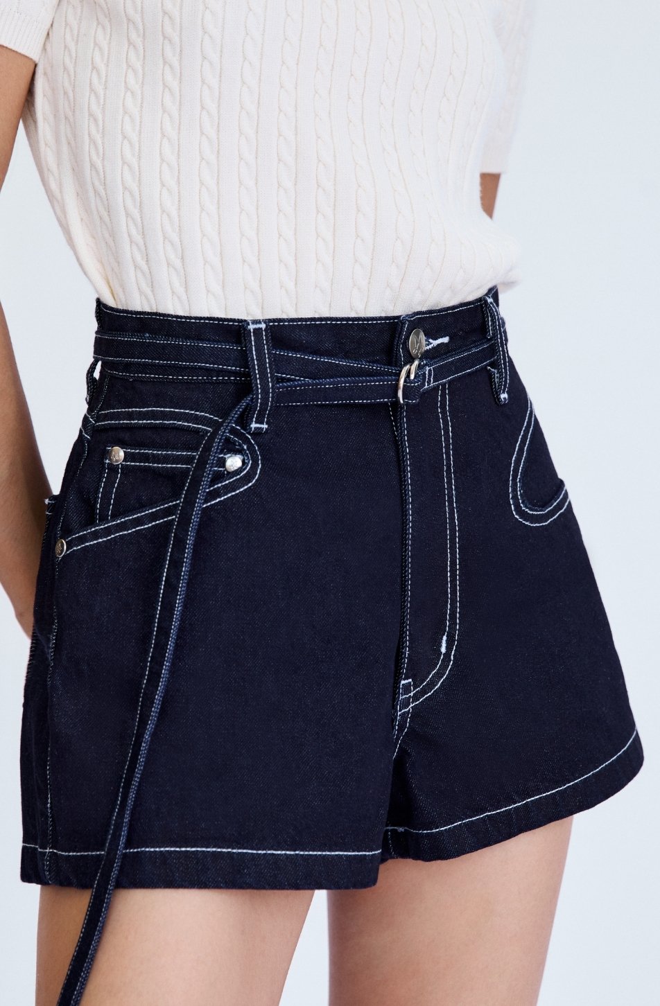 Merge Denim Belt Shorts 