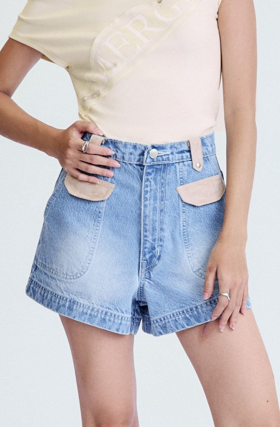 Flap Denim Shorts