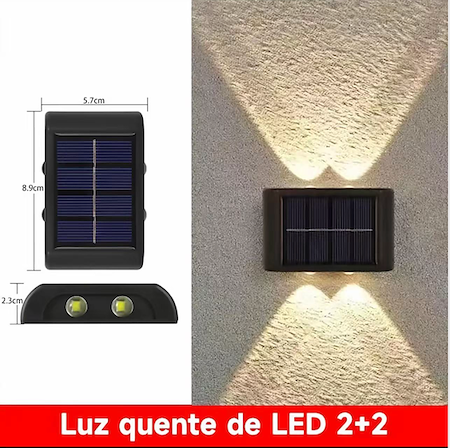 Luminária LED Solar de Luz Quente 2+2